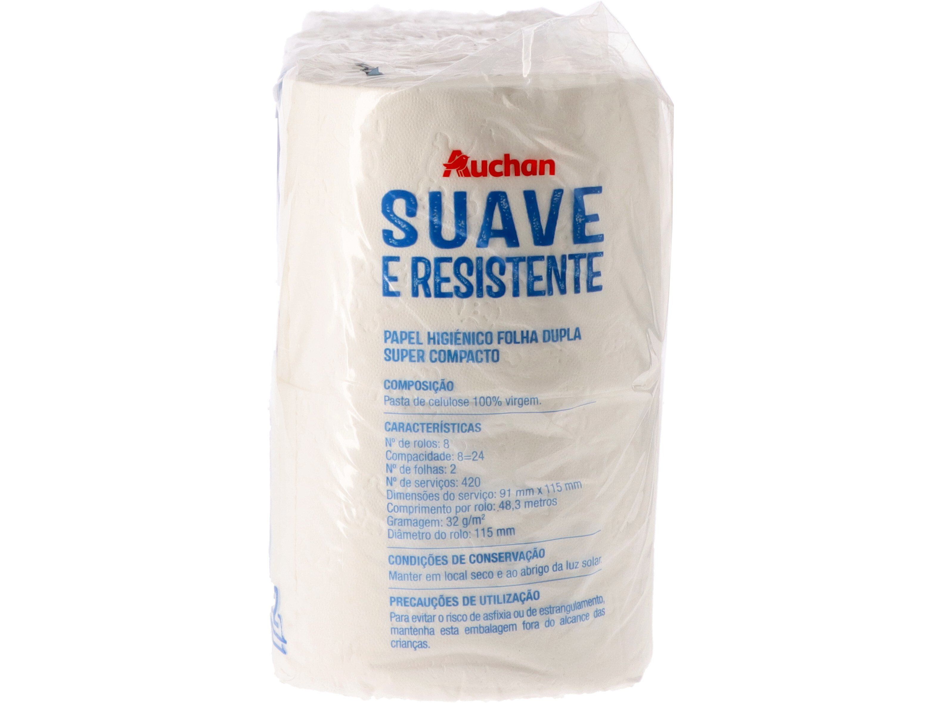 PAPEL HIGI&Eacute;NICO AUCHAN SUAVE E RESISTENTE FOLHA DUPLA SUPER COMPACTO 8 ROLOS = 24 ROLOS image number 2