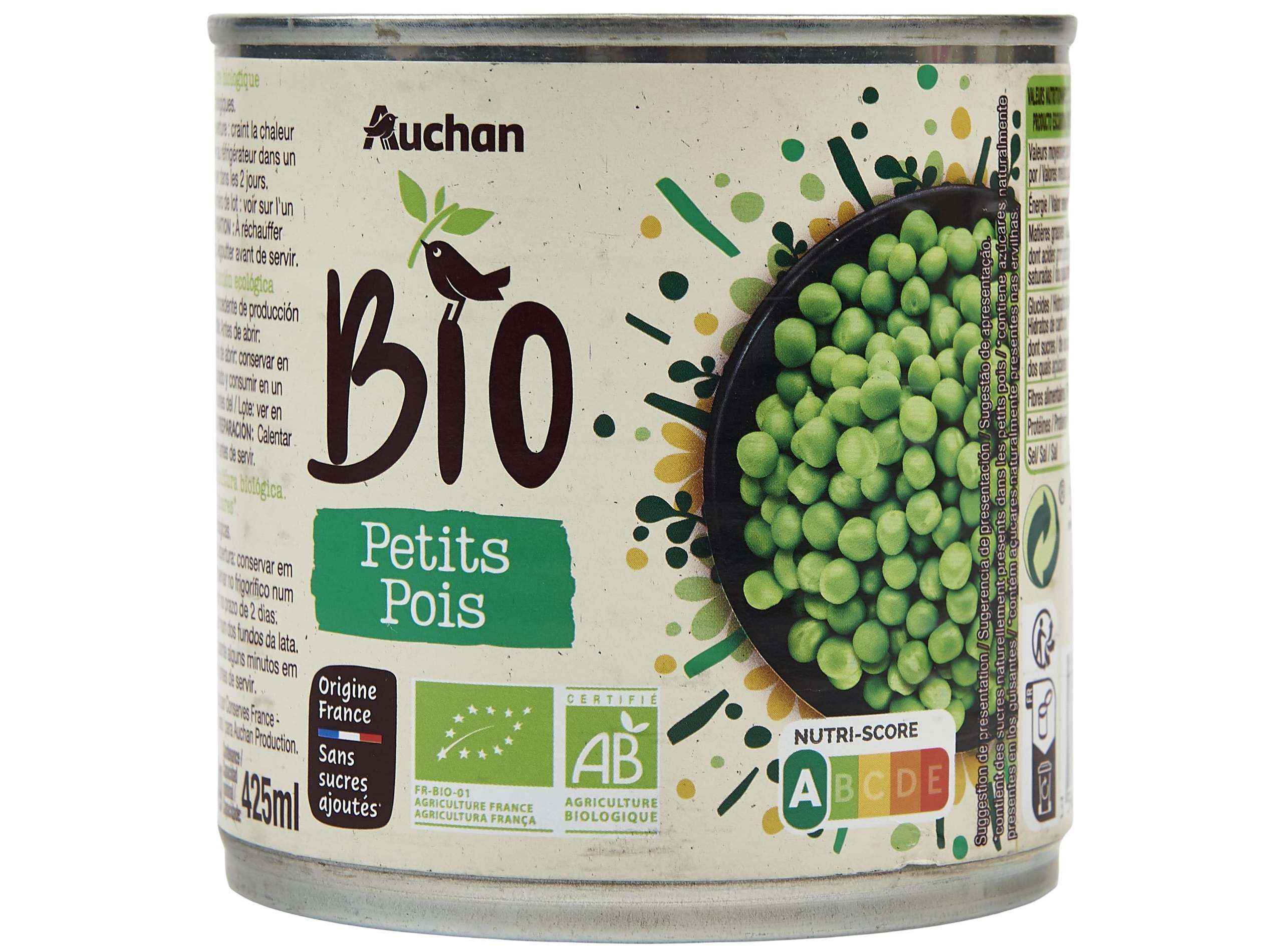 ERVILHAS AUCHAN BIO LATA 400(280)G image number 0