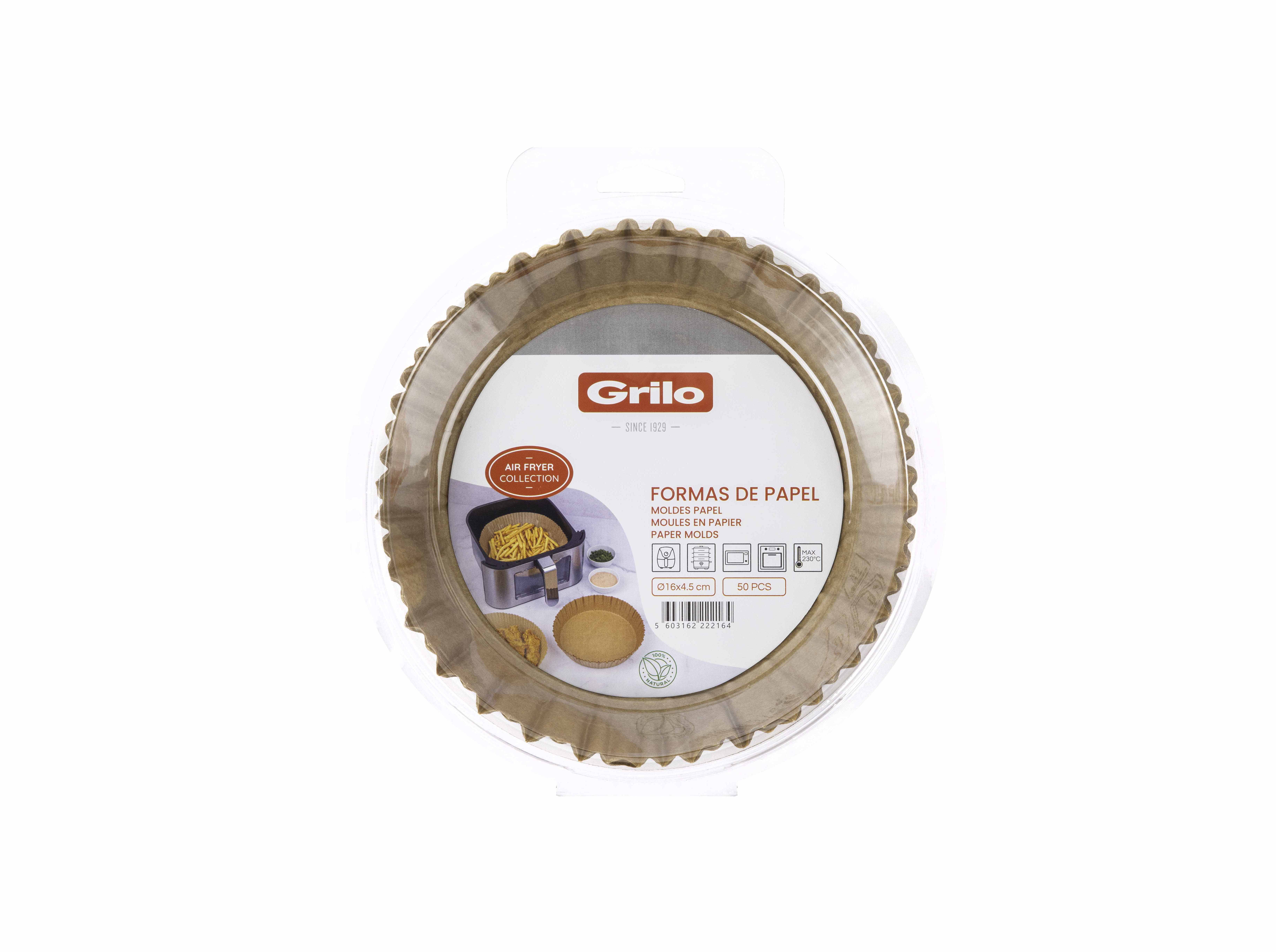 FORMAS DE PAPEL PARA AIR FRYER REDONDAS GRILO 50 UNIDADES16X4.5CM image number 0