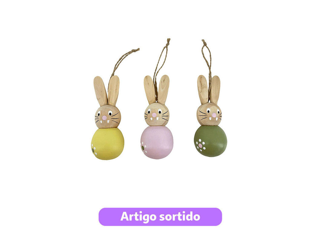 COELHO EM MADEIRA ACTUEL 4.5X4.5X11CM CORES SORTIDAS