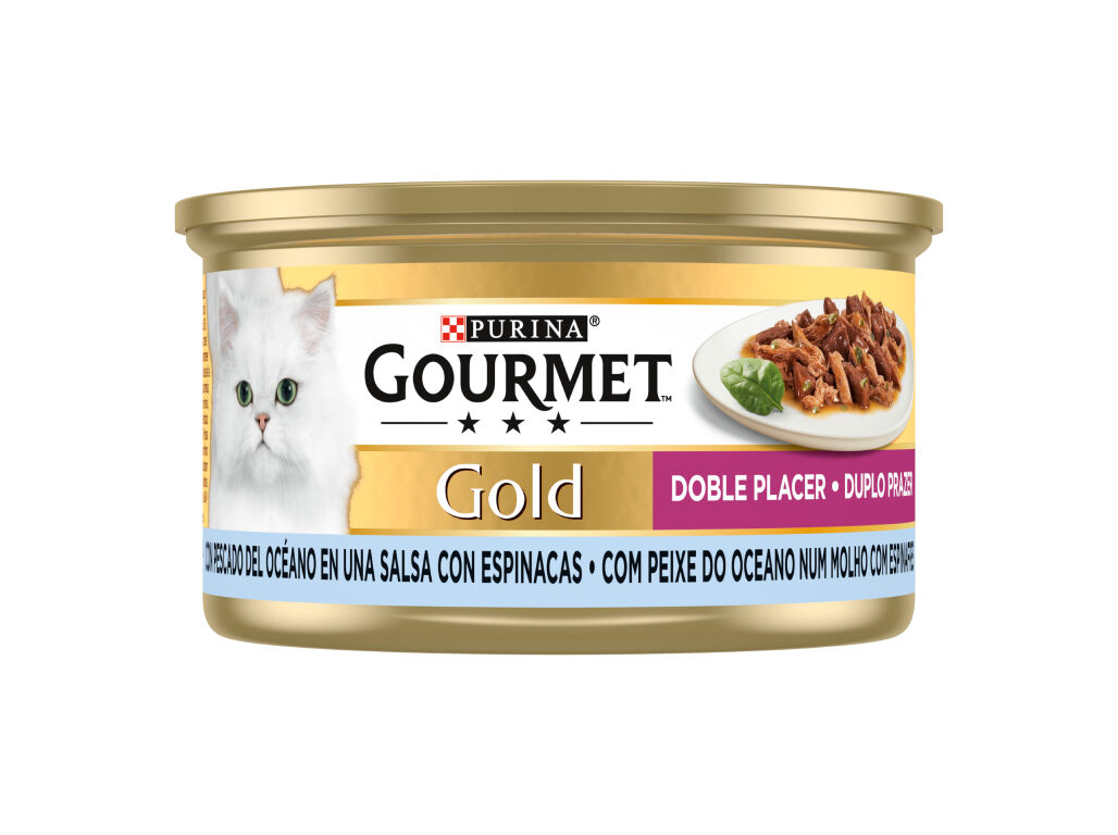 COMIDA H&Uacute;MIDA PARA GATO GOURMET GOLD COM PEIXE E ESPINAFRES 85G