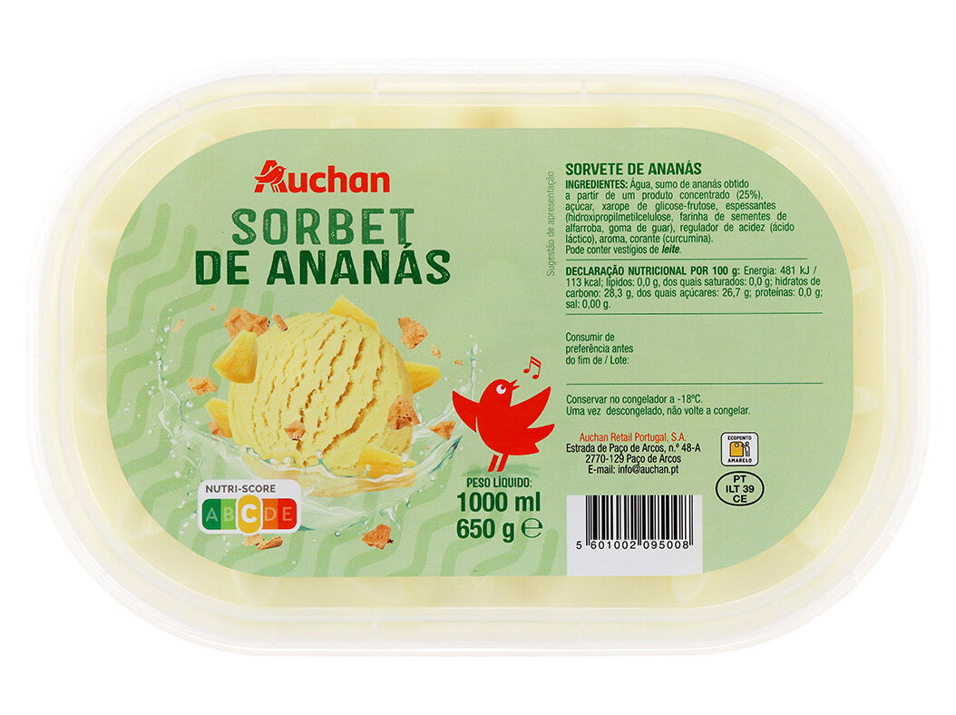 SORBET AUCHAN DE ANAN&Aacute;S 1L