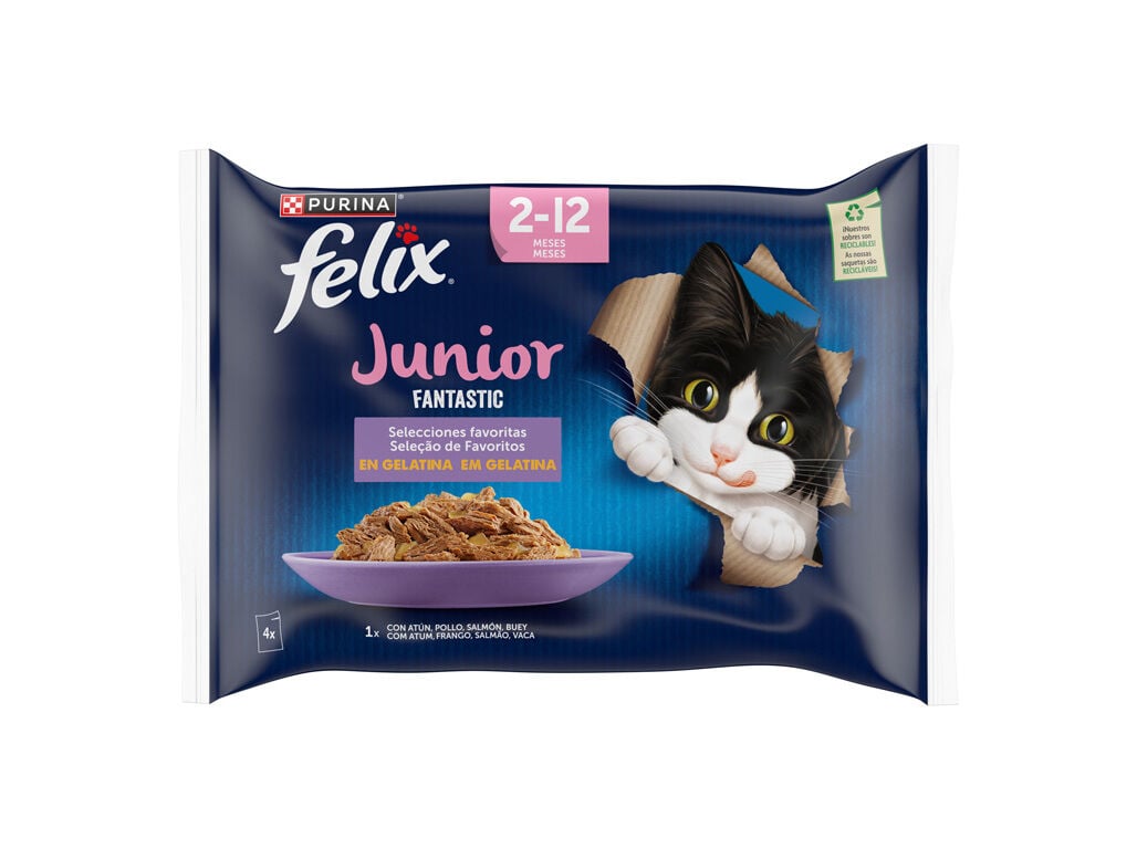 COMIDA H&Uacute;MIDA PARA GATO FELIX FANTASTIC J&Uacute;NIOR 4X85G image number 1