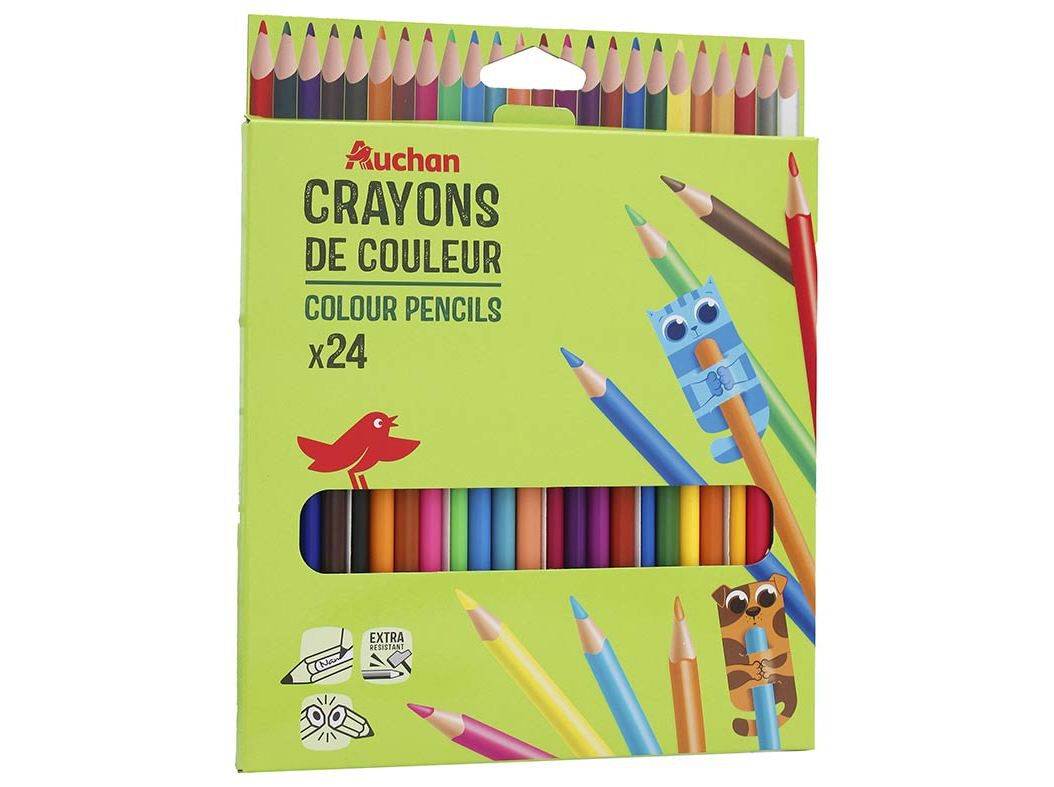 CONJUNTO DE 24 L&Aacute;PIS DE COR AUCHAN EM PLASTICO 18CM