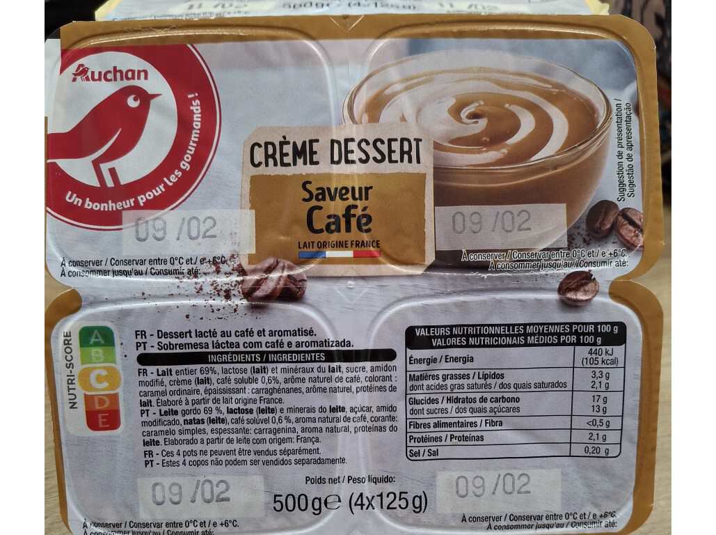 SOBREMESA L&Aacute;CTEA AUCHAN CAF&Eacute; 500G (4X125G) image number 1