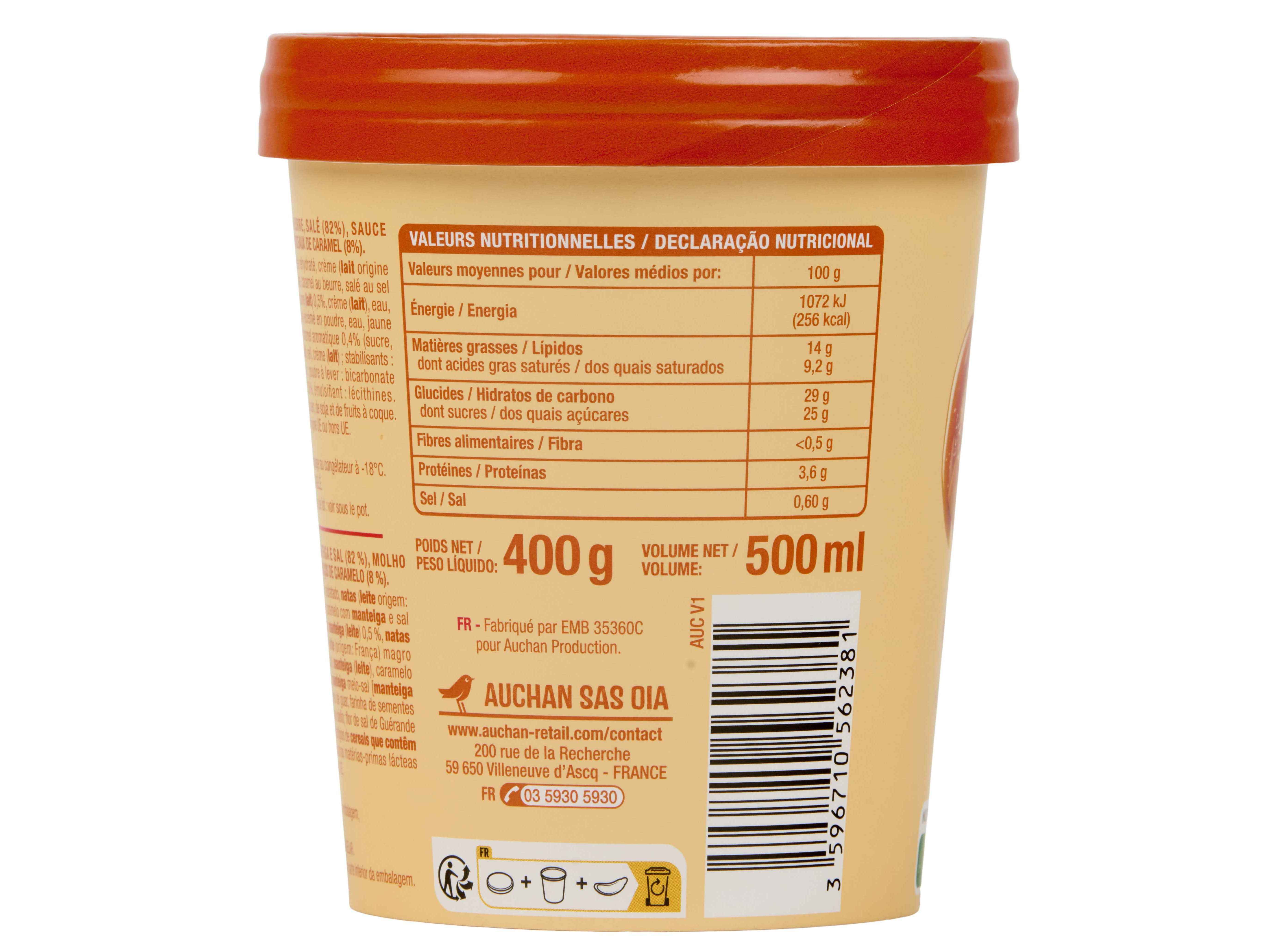GELADO AUCHAN CARAMELO SALGADO COM PEDA&Ccedil;OS 500ML image number 1