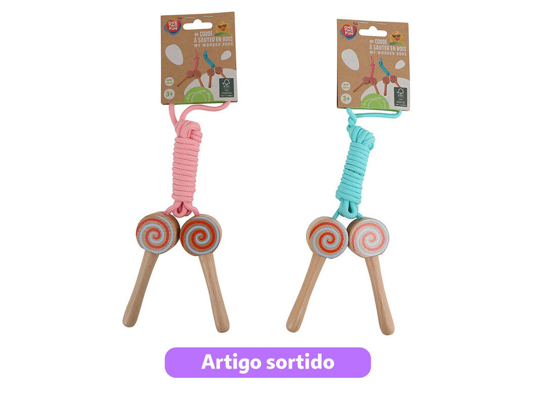 CORDA ONE TWO FUN COM PEGAS EM MADEIRA CORES SORTIDAS