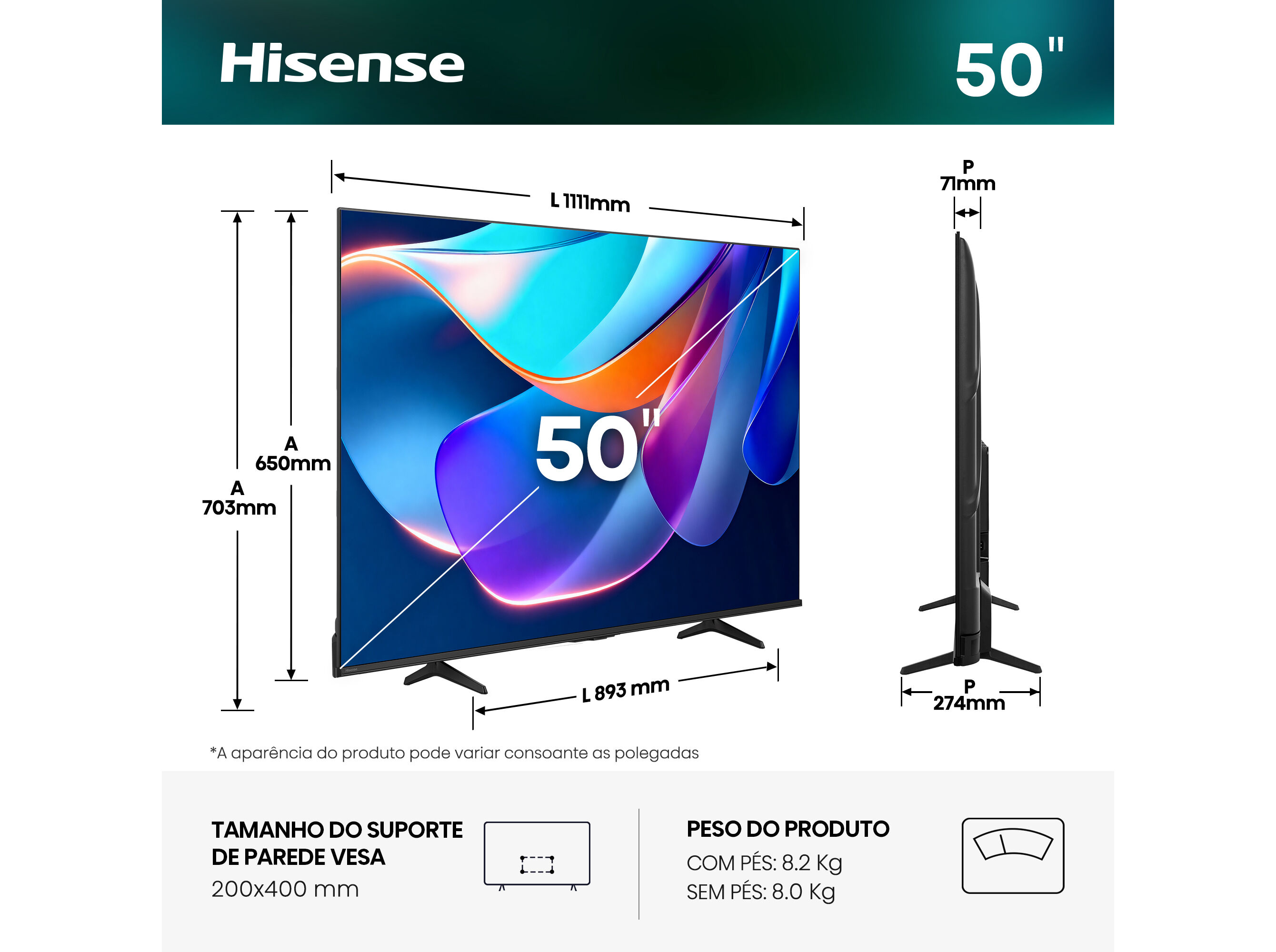 TV LED HISENSE 50A6S 50" SMART 4K image number 1