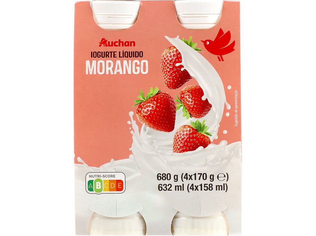 IOGURTE AUCHAN L&Iacute;QUIDO MORANGO 4X170G image number 1