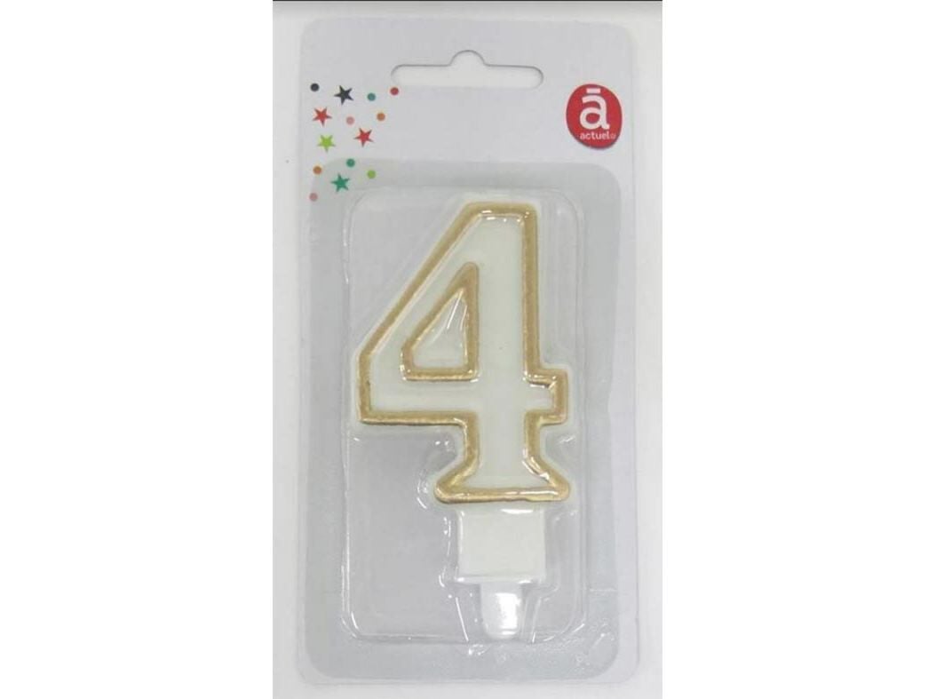 VELA ANIVERS&Aacute;RIO N&ordm; 4 ACTUEL BRANCO C/REB DOURADO