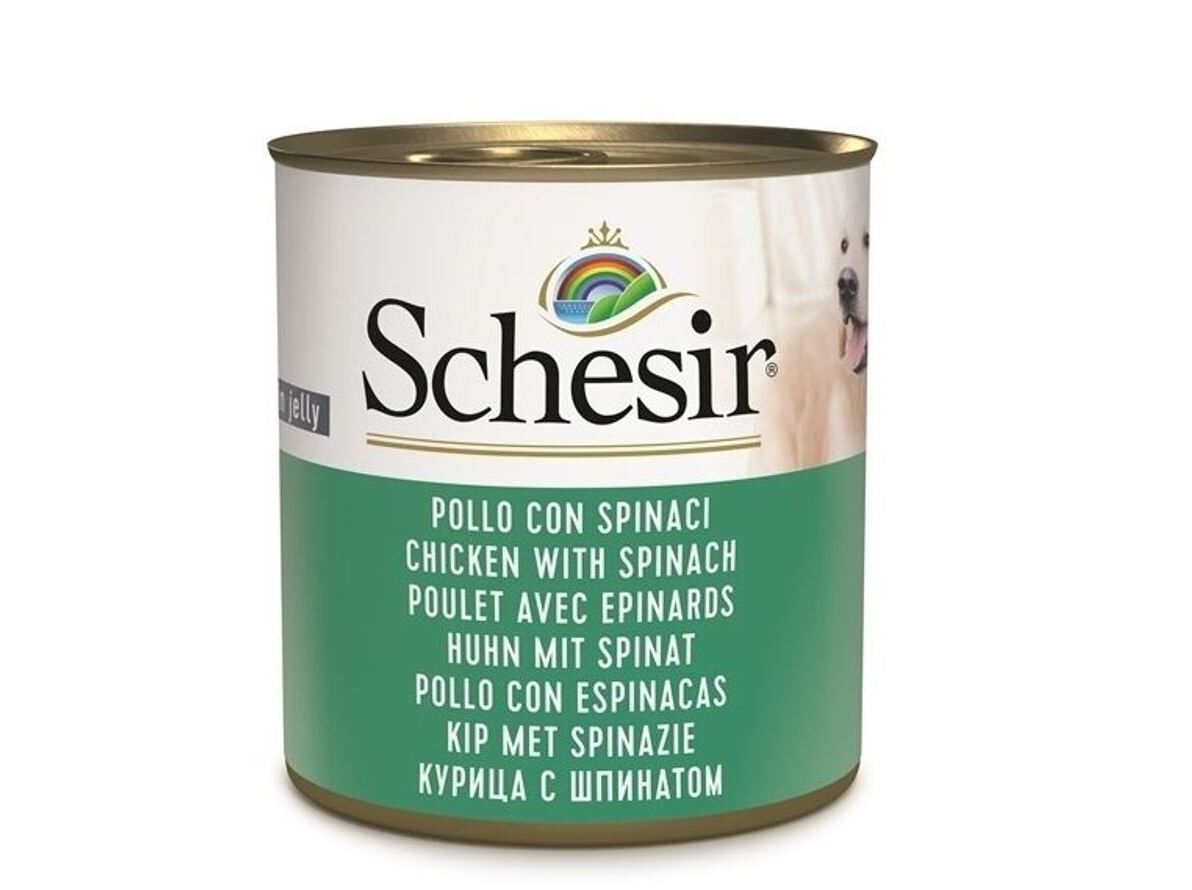 COMIDA H&Uacute;MIDA PARA C&Atilde;O SCHESIR LATA COM FRANGO E ESPINAFRES 285G