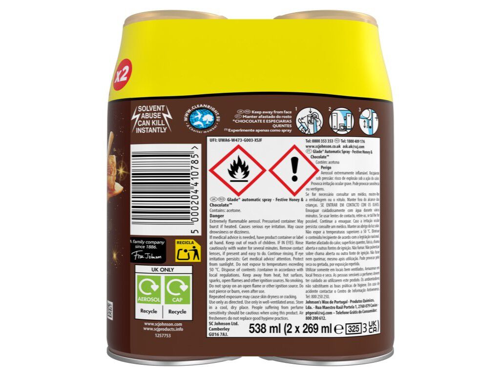 AMBIENTADOR PORT&Aacute;TIL GLADE HONEY & CHOCOLATE REC 2UN image number 1