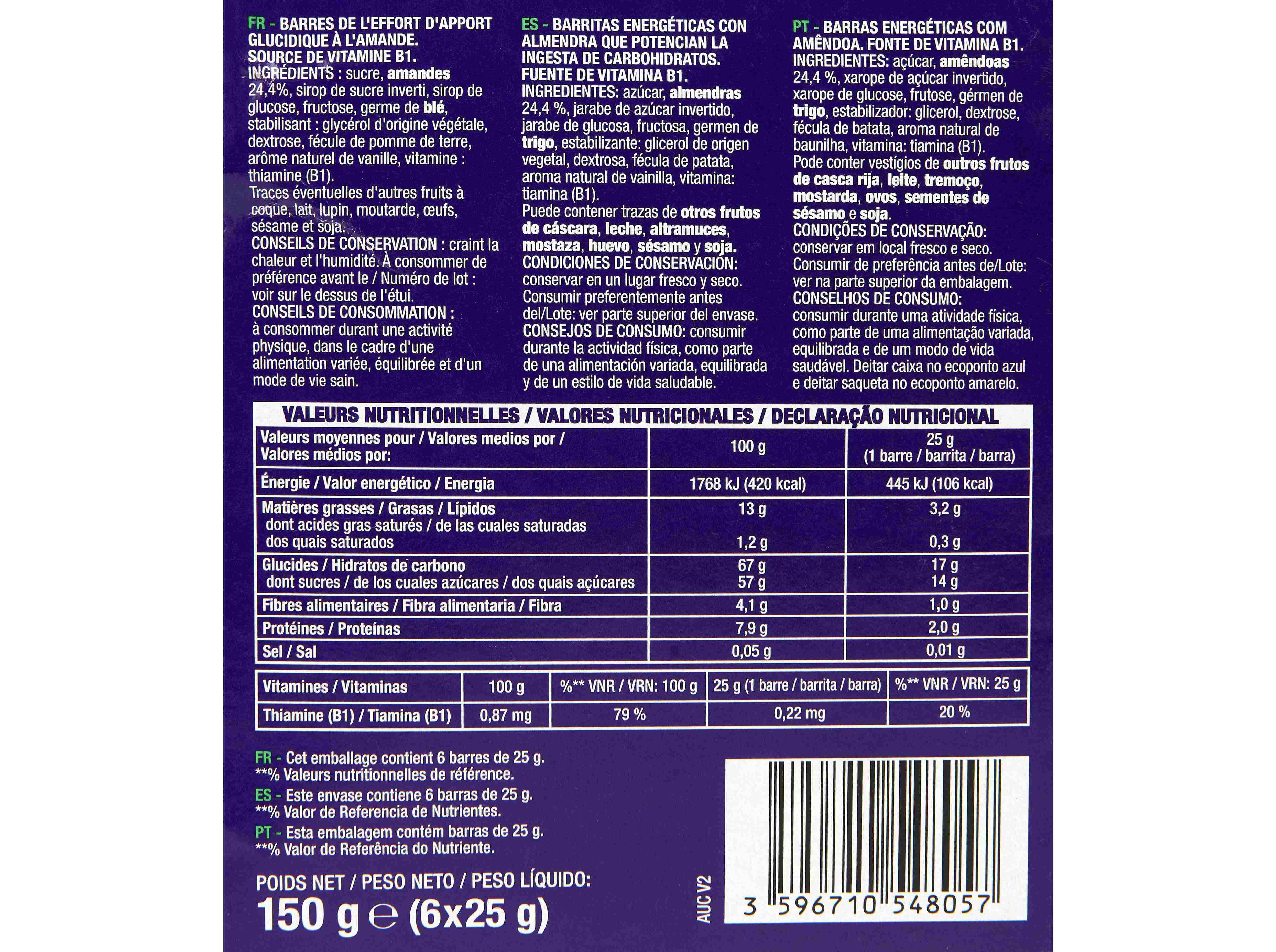 BARRAS AUCHAN EAT'N MOVE ENERGY AM&Ecirc;NDOA 6UN 150G image number 2