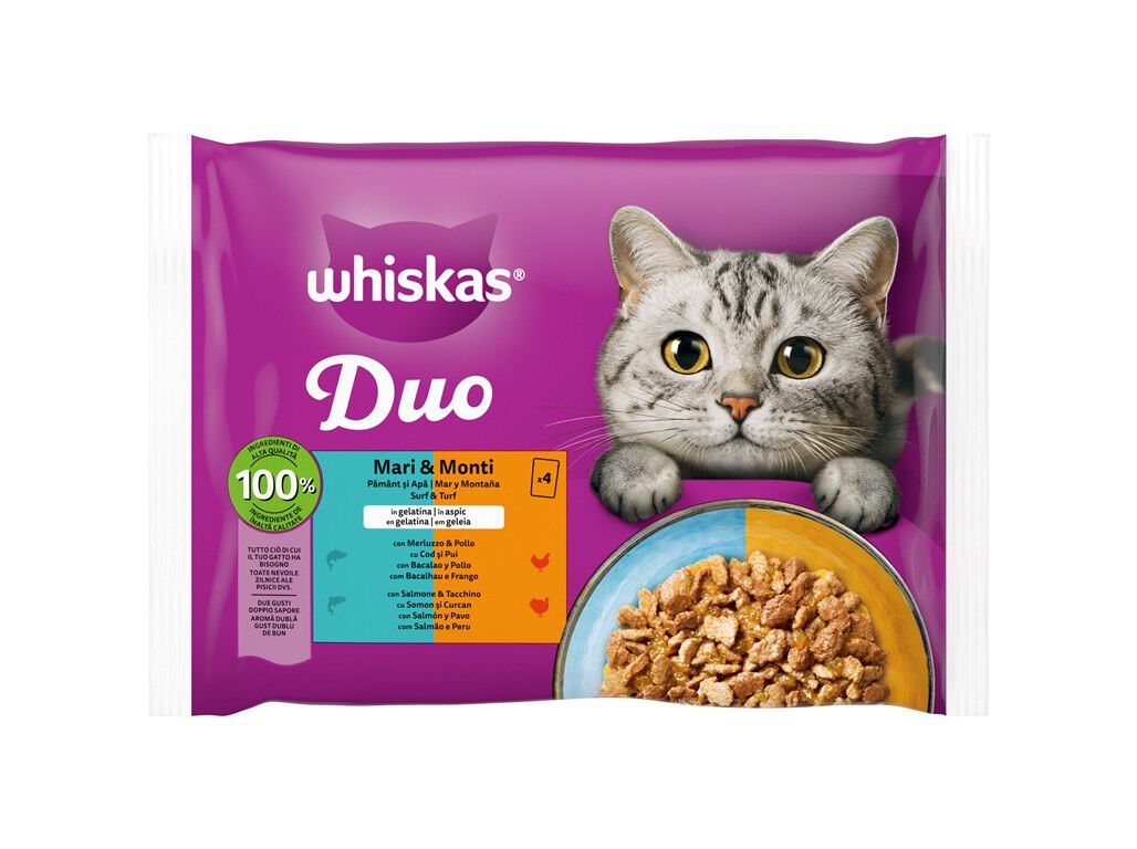 COMIDA H&Uacute;MIDA GATO WHISKAS DUO MAR E TERRA 4X85G image number 0