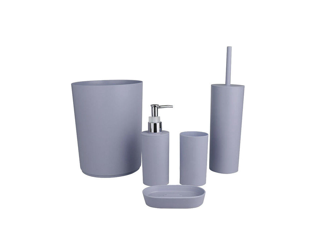 CONJUNTO DE ACESS&Oacute;RIOS PL&Aacute;STICO ACTUEL CASA BANHO CINZENTO 5 PE&Ccedil;AS