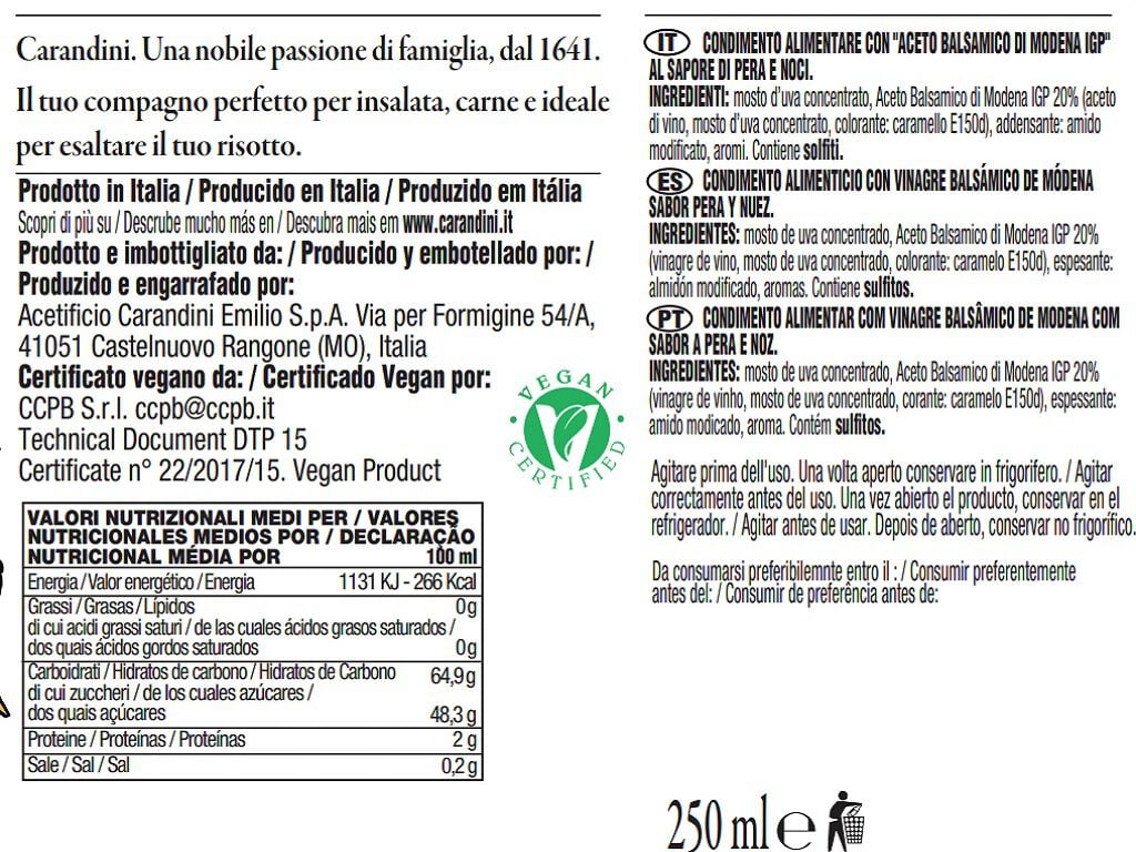 CREME BALS&Acirc;MICO CARANDINI P&Ecirc;RA E NOZ 250 ML image number 1