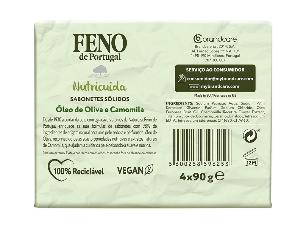 SABONETE S&Oacute;LIDO NUTRICUIDA &Oacute;LEO DE OLIVA E CAMOMILA FENO DE PORTUGAL 4X90 G image number 1