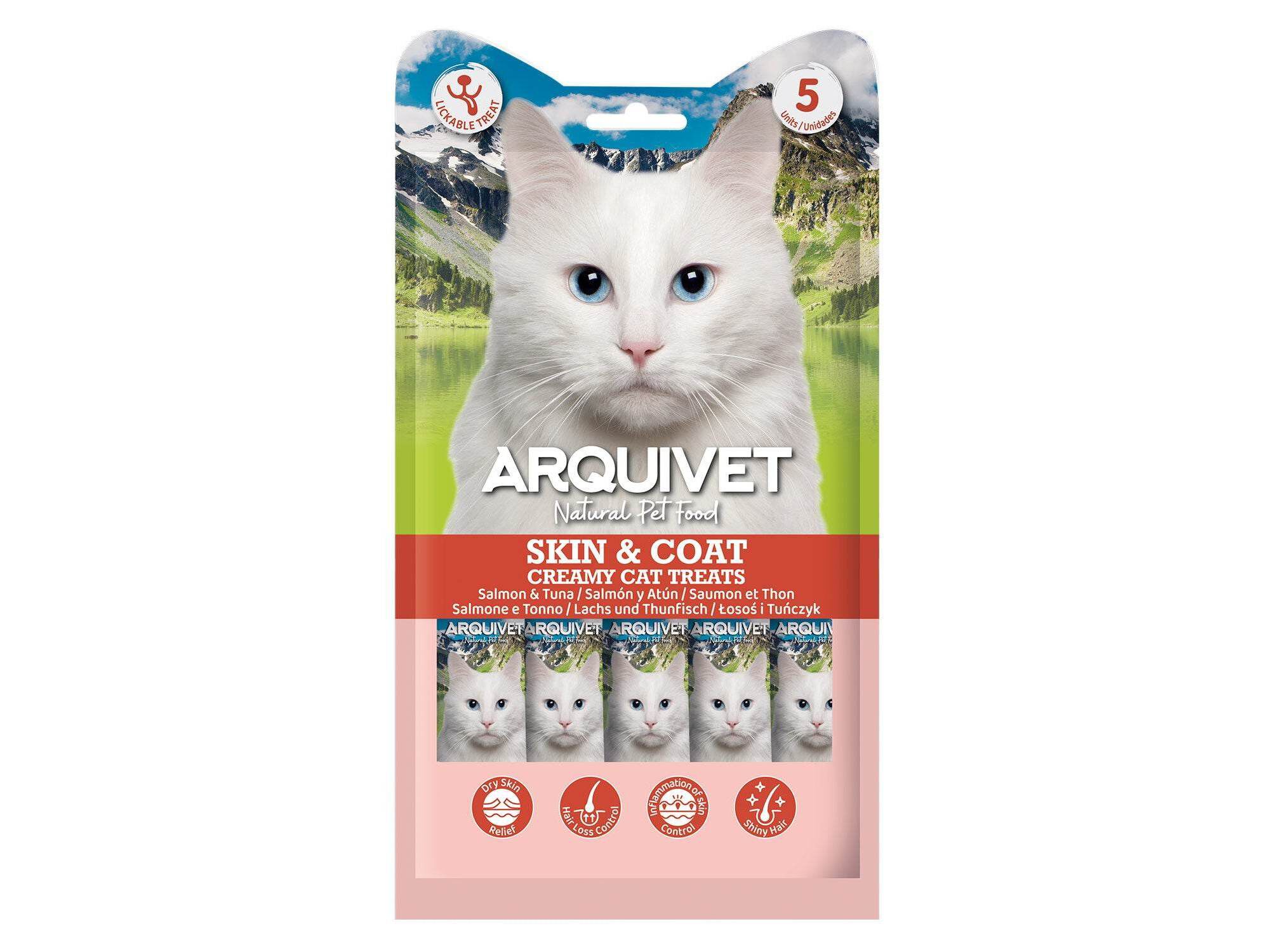 SNACK L&Iacute;QUIDO GATO ARQUIVET PELE E PELO SALM&Atilde;O/ATUM 5X14G image number 1