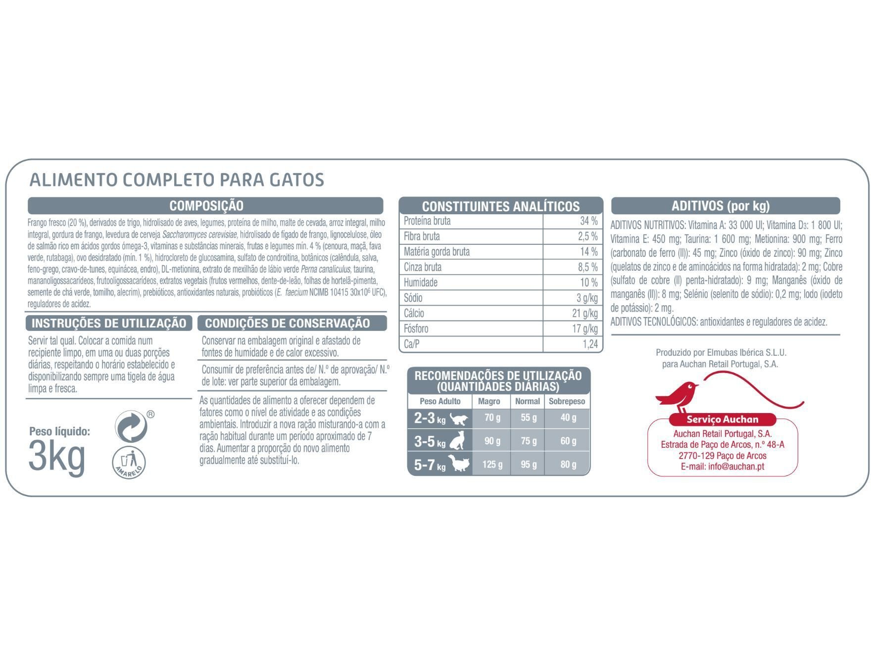 RA&Ccedil;&Atilde;O PARA GATO AUCHAN EXPERT TRATO URIN&Aacute;RIO RICO EM FRANGO FRESCO 3KG image number 1