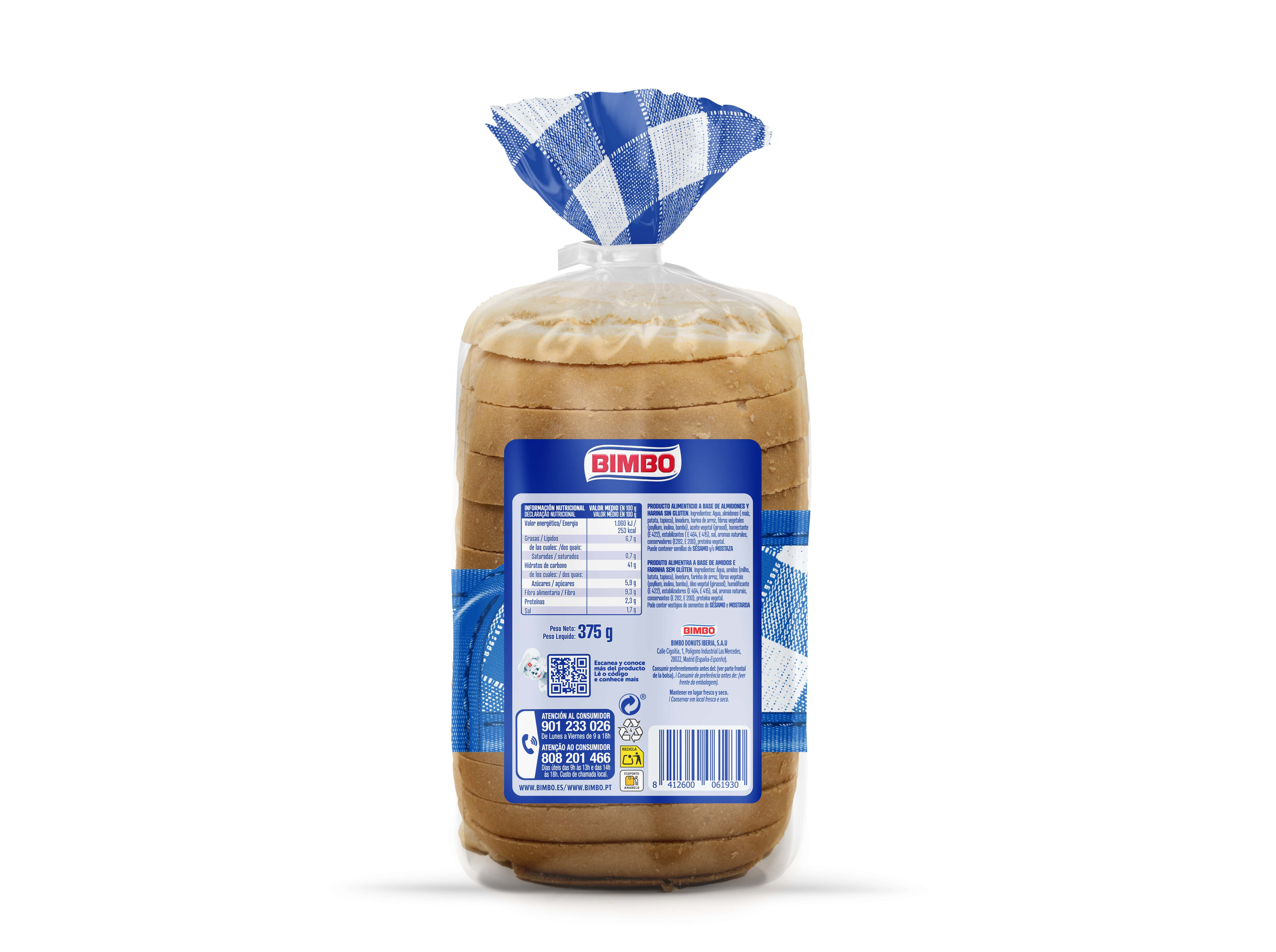 P&Atilde;O DE FORMA BIMBO BRANCO SEM GLUTEN 375G image number 1