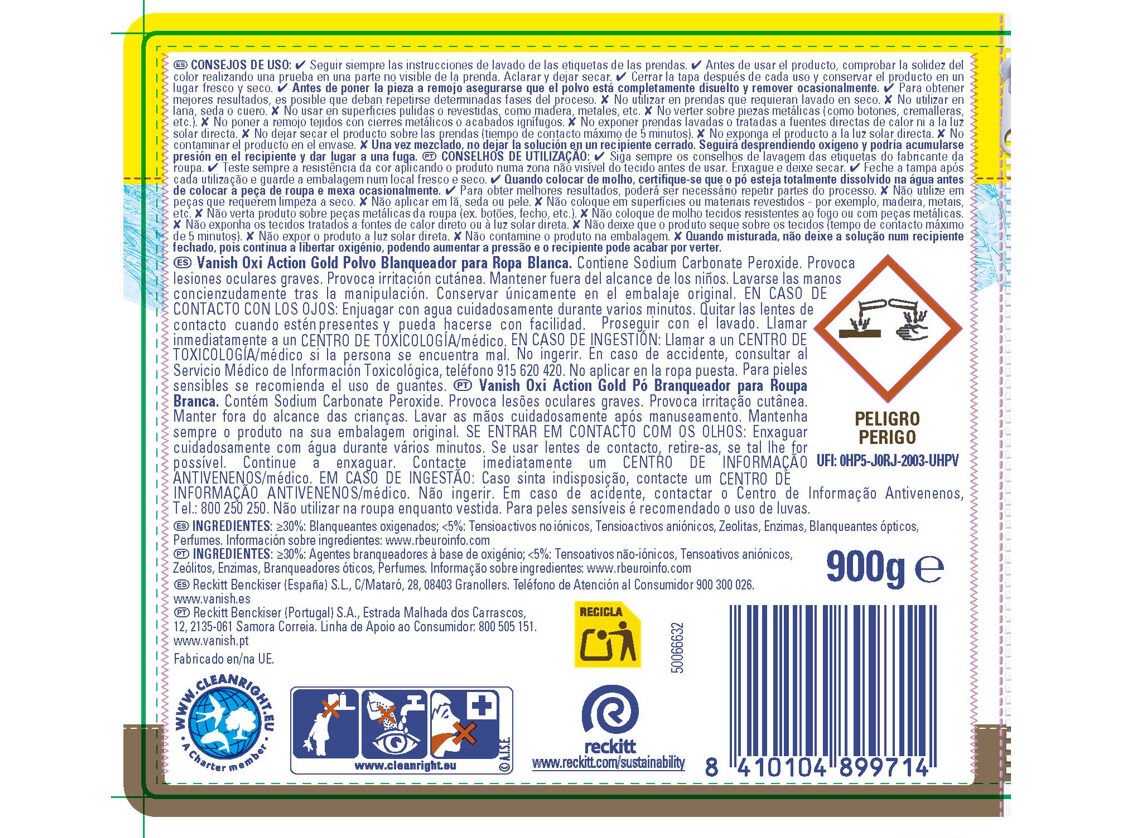 ADITIVO TIRA N&Oacute;DOAS VANISH OXI ACTION P&Oacute; WHITE 35% GR&Aacute;TIS 900GR image number 1