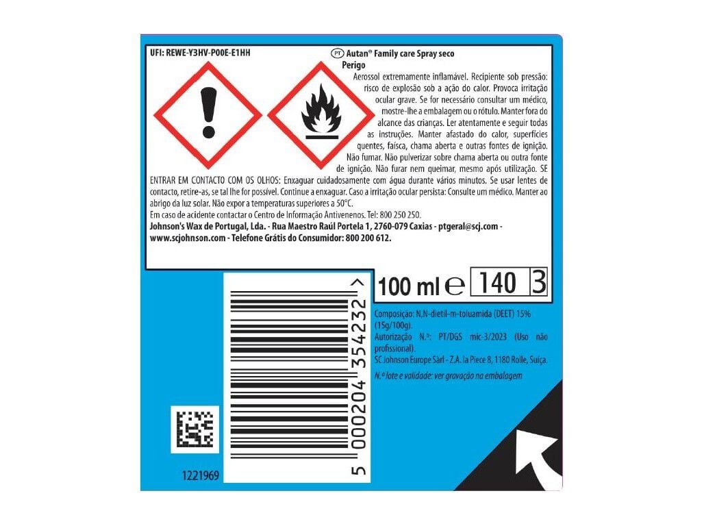 REPELENTE SPRAY SECO AUTAN FAMILY CARE 100ML image number 1