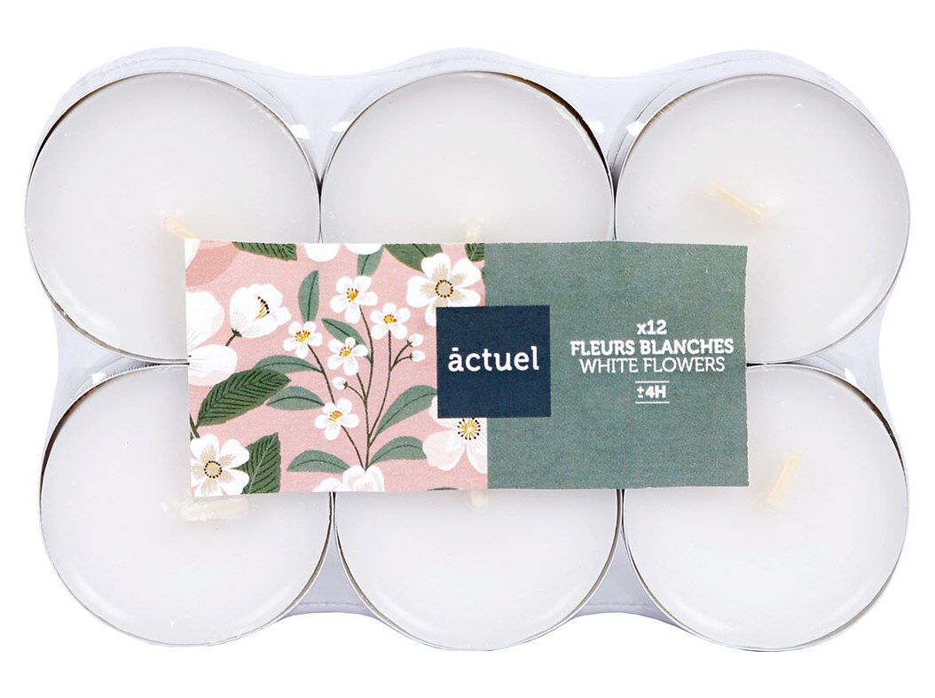 TEALIGHTS AROM&Aacute;TICO ACTUEL FLORES BRANCAS PACK 12 UNIDADES image number 0