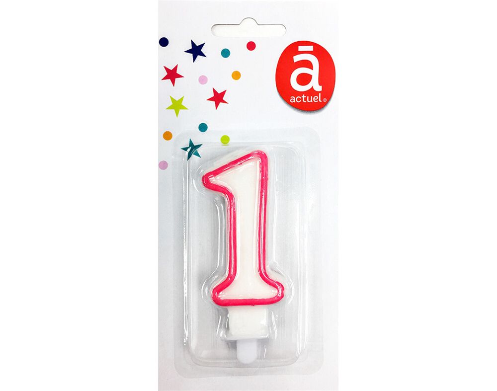 VELA DE ANIVERS&Aacute;RIO N&Uacute;MERO 1 ACTUEL BRANCO COM REBORDO COLORIDO