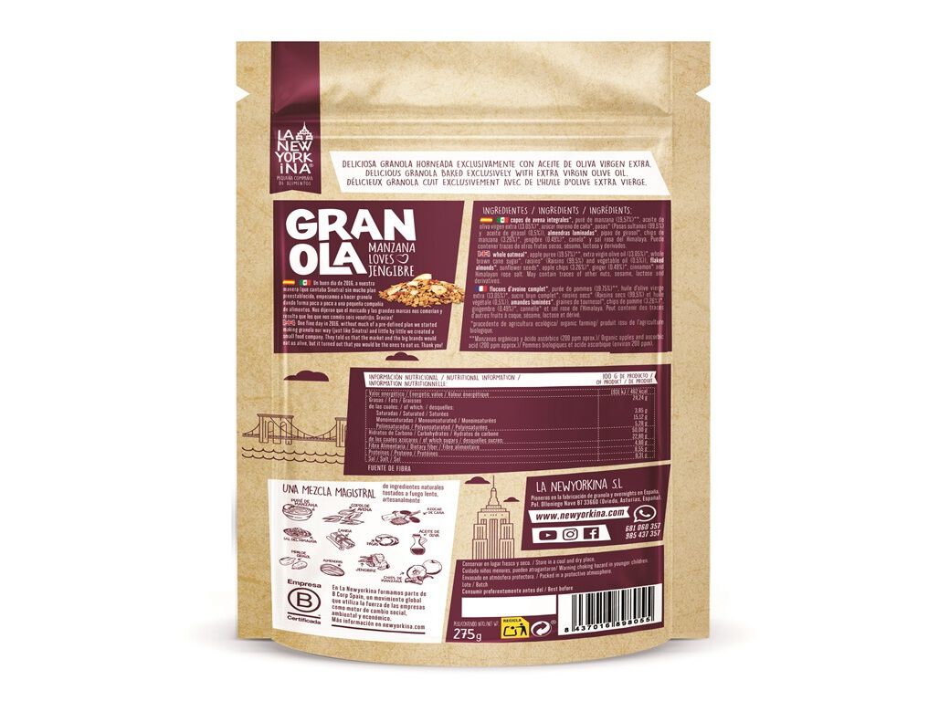 GRANOLA MA&Ccedil;&Atilde; NEWYORKINA GENGIBRE BIO 275G image number 1