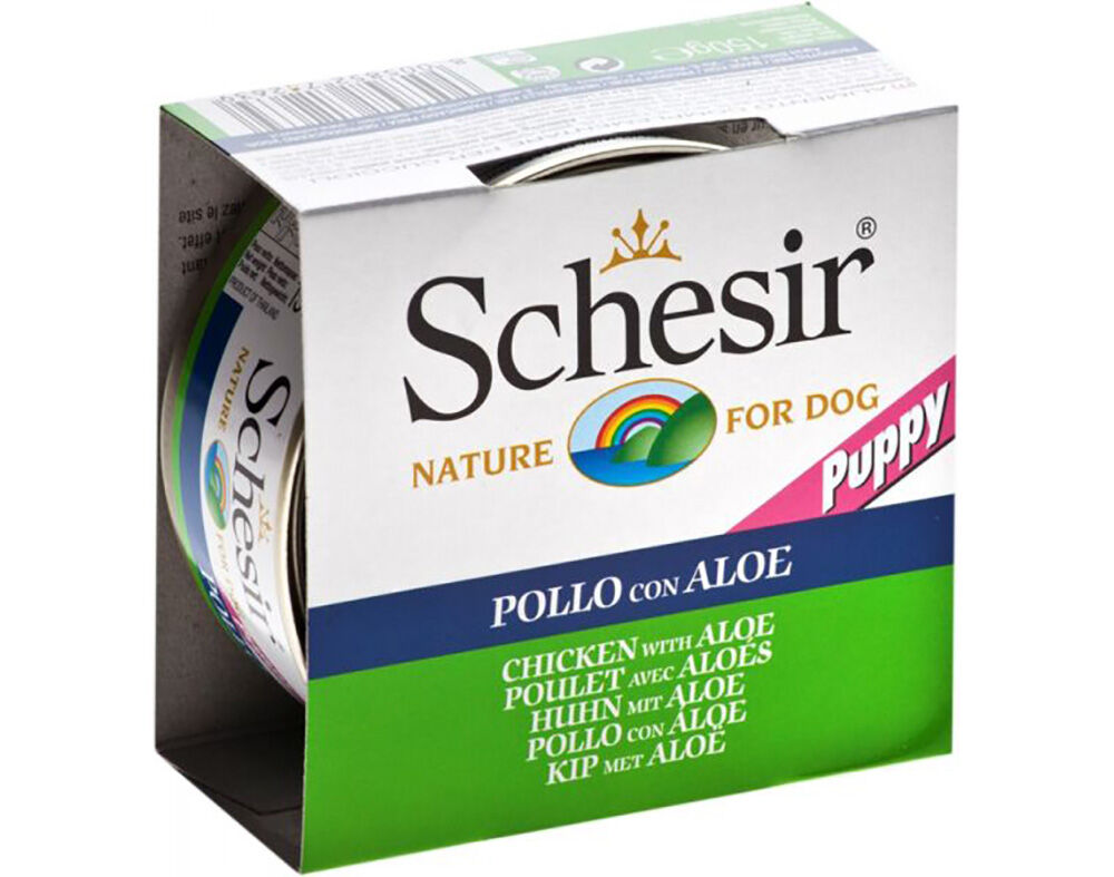 COMIDA H&Uacute;MIDA PARA CACHORRO SCHESIR LATA COM FRANGO E ALO&Eacute; 150G