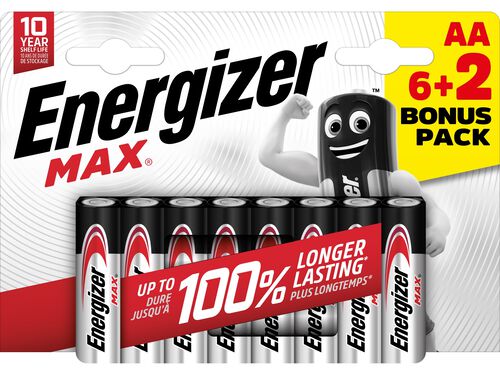 PILHAS MAX ENERGIZER LR06 AA PACK 6+2 UNIDADES image number 1