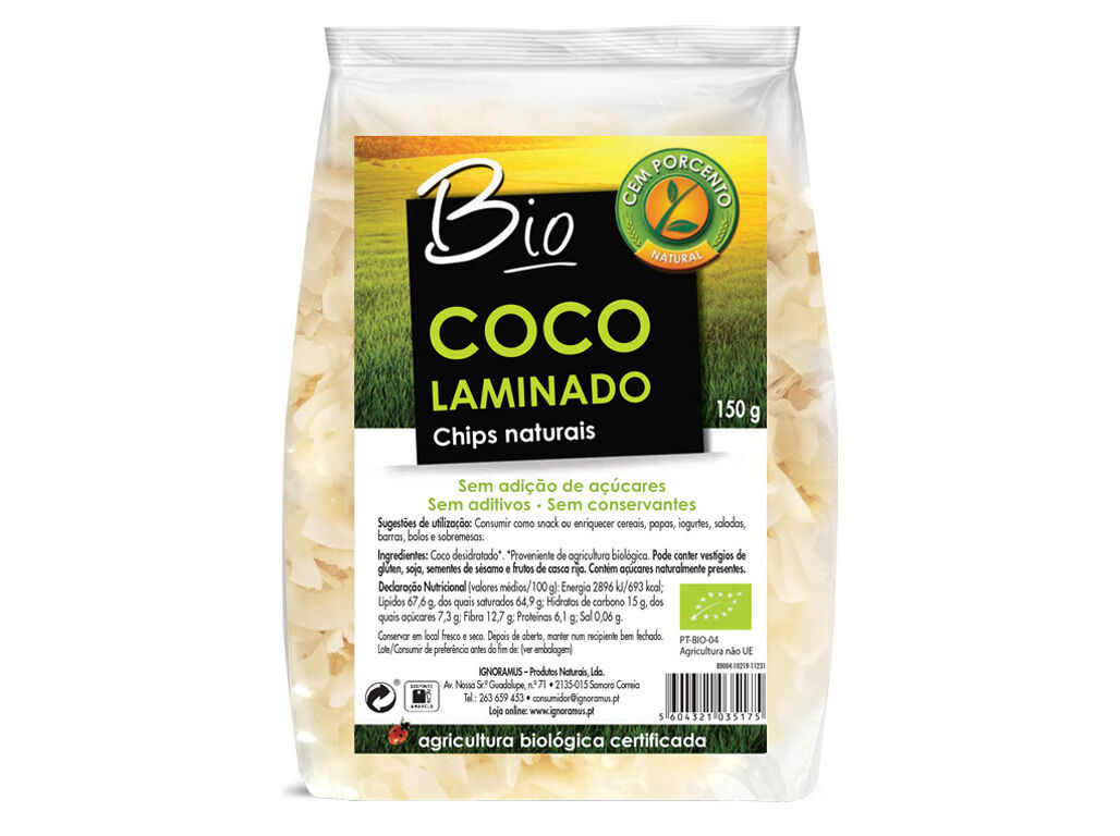 CHIPS DE COCO CEM PORCENTO CHIPS DE COCO BIO 150 G