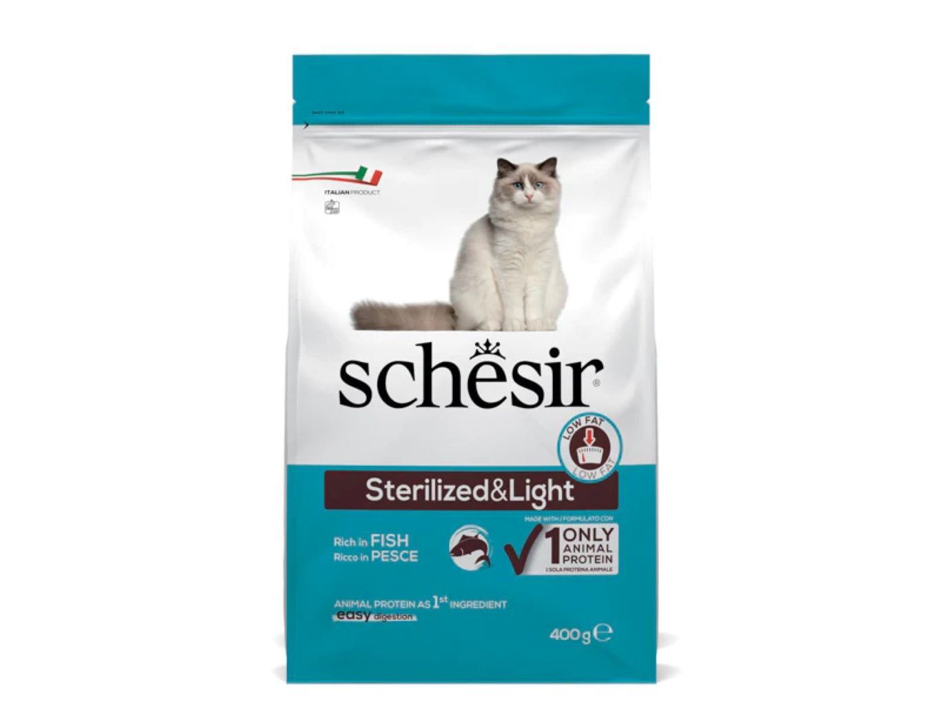 RA&Ccedil;&Atilde;O PARA GATO SCHESIR ESTERILIZADO PEIXE 400G image number 0