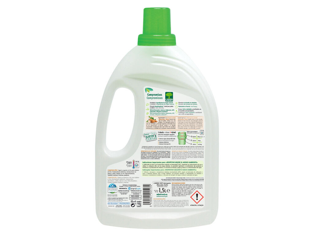 DETERGENTE ROUPA M&Aacute;QUINA L&Iacute;QUIDO L'ARBRE VERT AM&Ecirc;NDOAS DOCES 33D image number 1