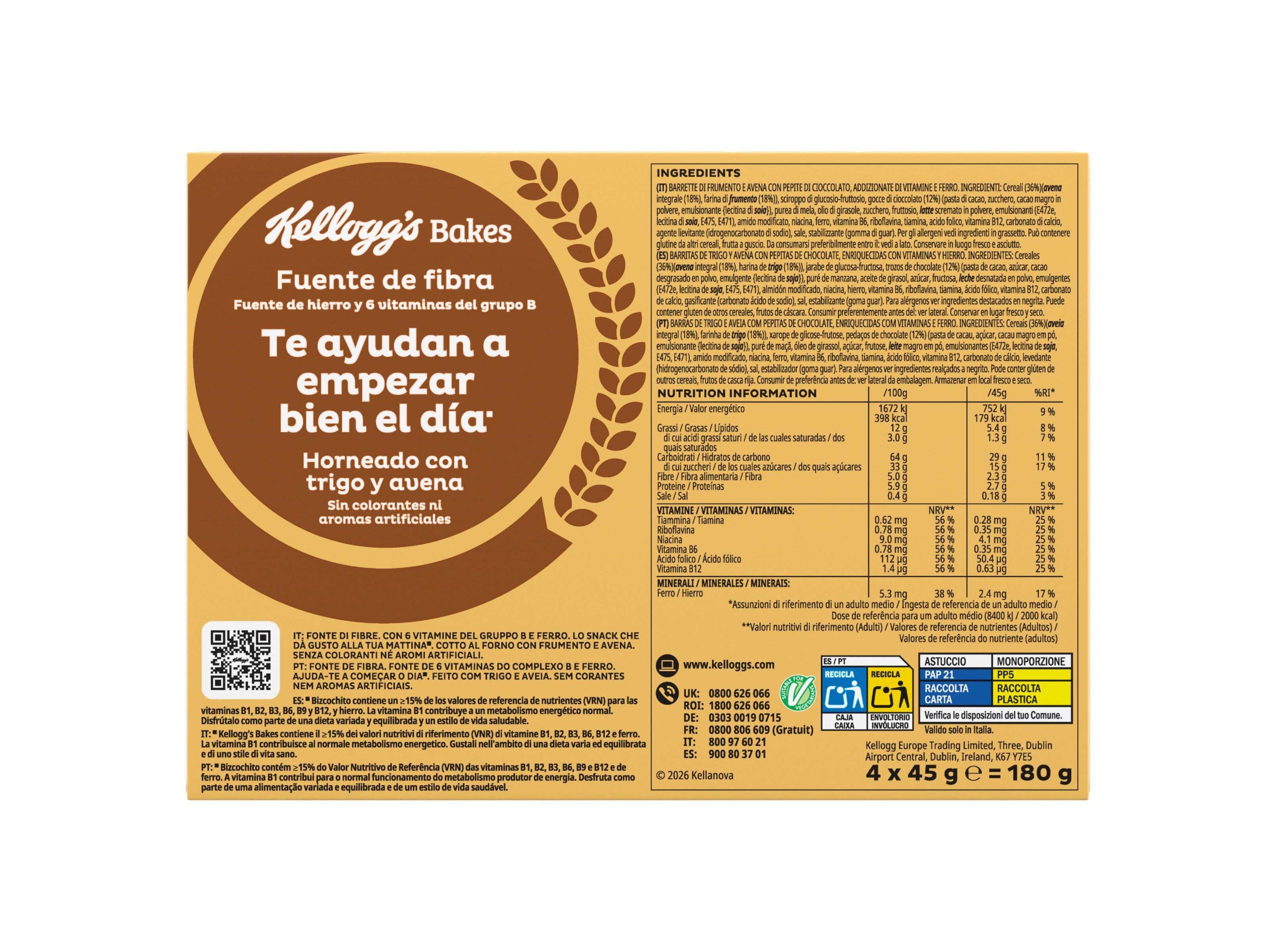 BARRAS DE CEREAIS KELLOGG'S BISCOITO CHOCOLATE 180G image number 1