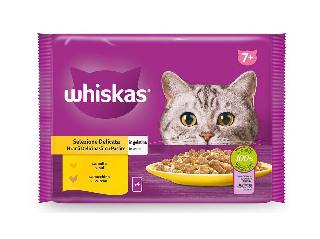 COMIDA H&Uacute;MIDA PARA GATO WHISKAS SENIOR AVES 4X85G image number 1
