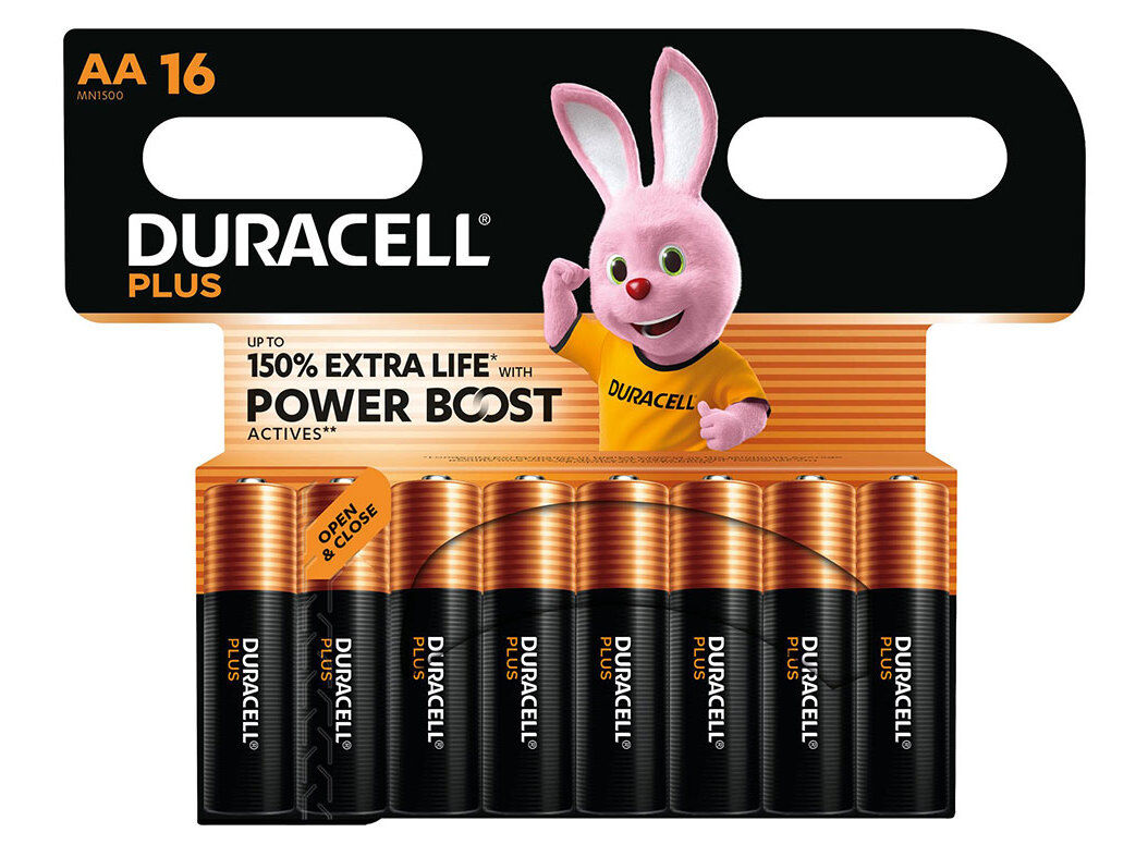 CONJUNTO DE PILHAS ALCALINA DURACELL PLUS AA 16 UNIDADES image number 0