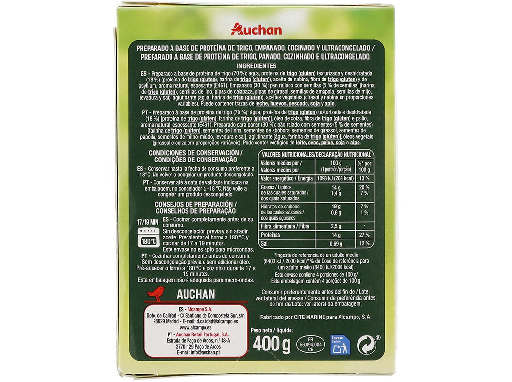 FILETE DE TRIGO AUCHAN PANADO RECEITA VEGETARIANA 400G image number 1