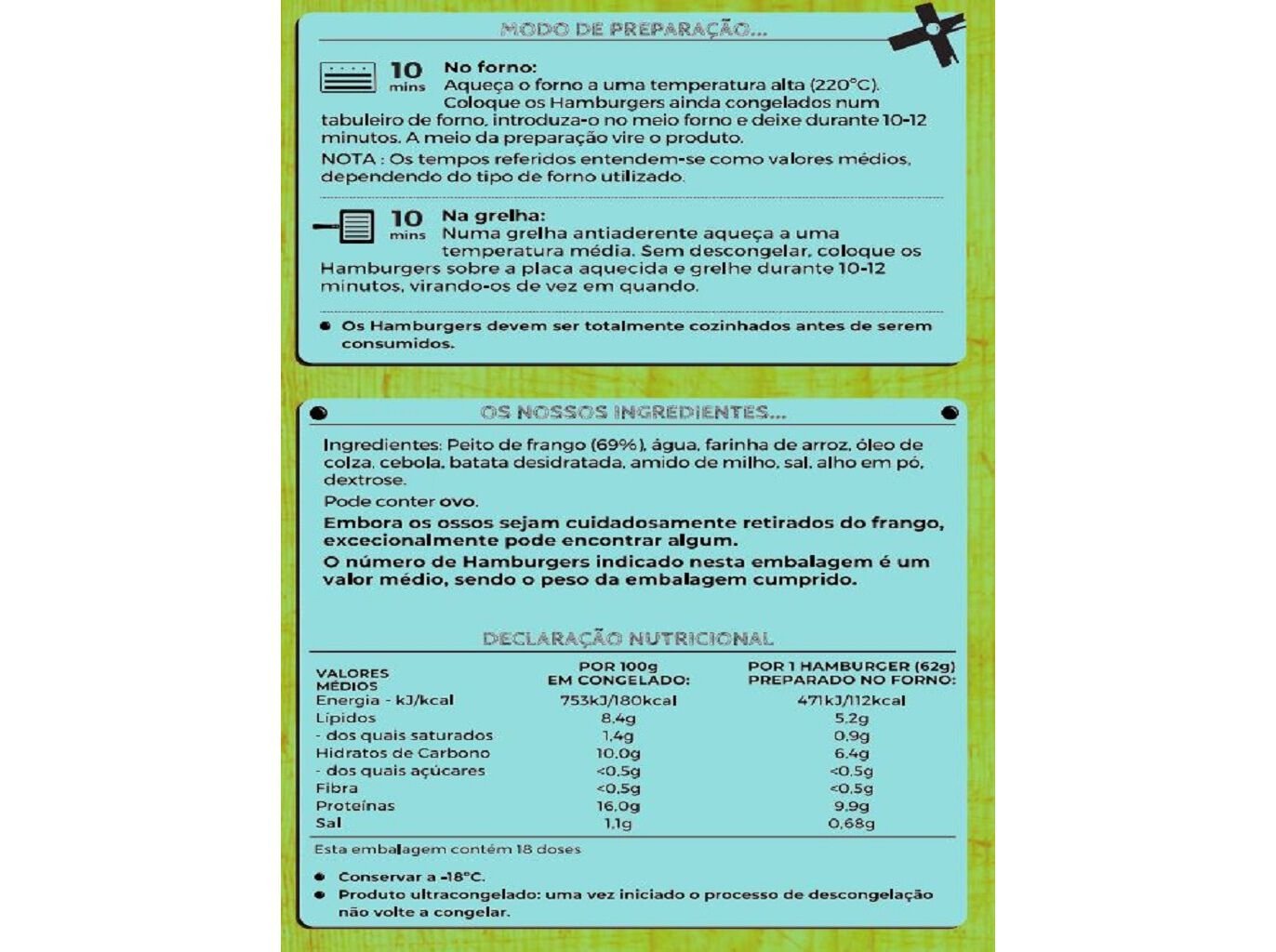 HAMBURGUERES IGLO FRANGO SEM GLUTEN 18 UN 1080G image number 1