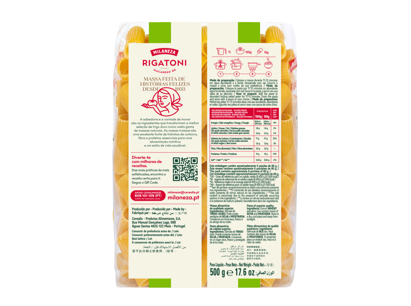 MACARR&Atilde;O MILANEZA GRAND RIGATONI 500G image number 1