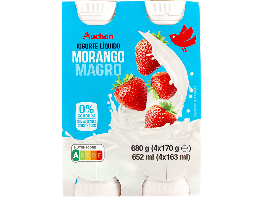 IOGURTE AUCHAN L&Iacute;QUIDO MAGRO MORANGO 4X170G image number 1