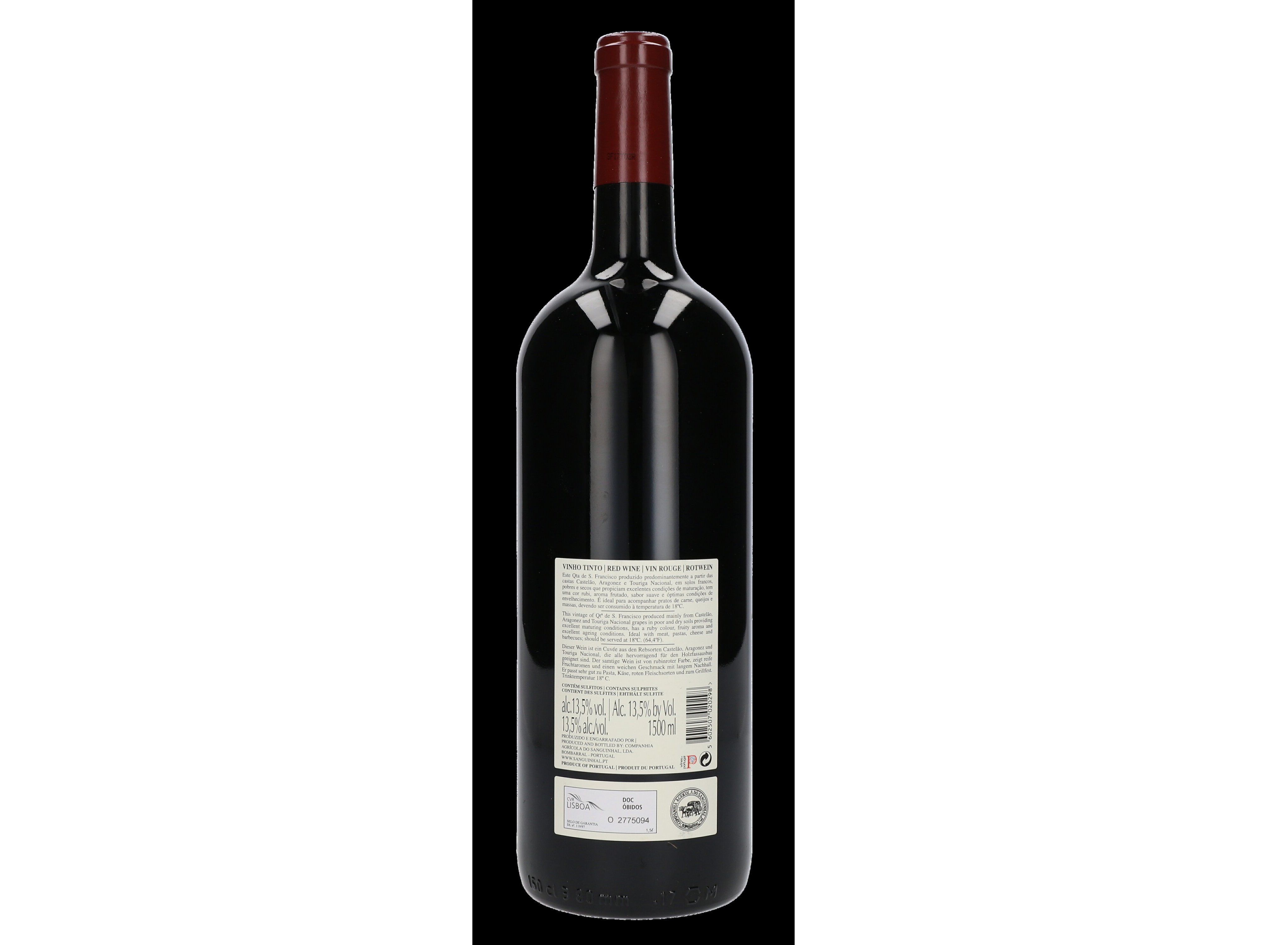 VINHO TINTO QT&ordf; S&Atilde;O FRANCISCO &Oacute;BIDOS 1.5L image number 1