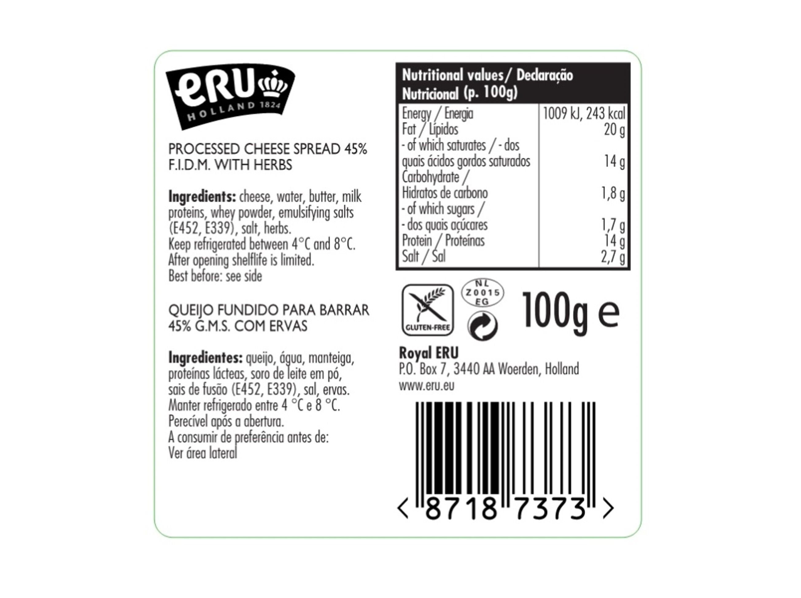 QUEIJO ERU GOUDA E ERVAS BARRAR 100G image number 1