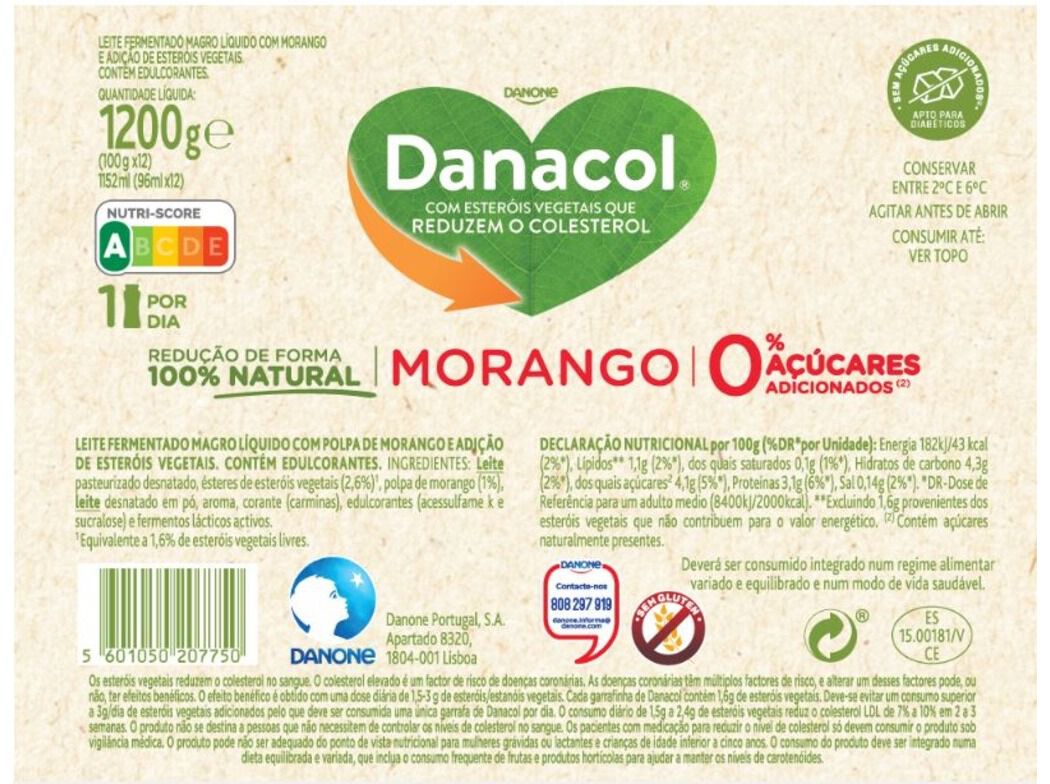 DANACOL DANONE L&Iacute;QUIDO MORANGO 12X100G image number 1