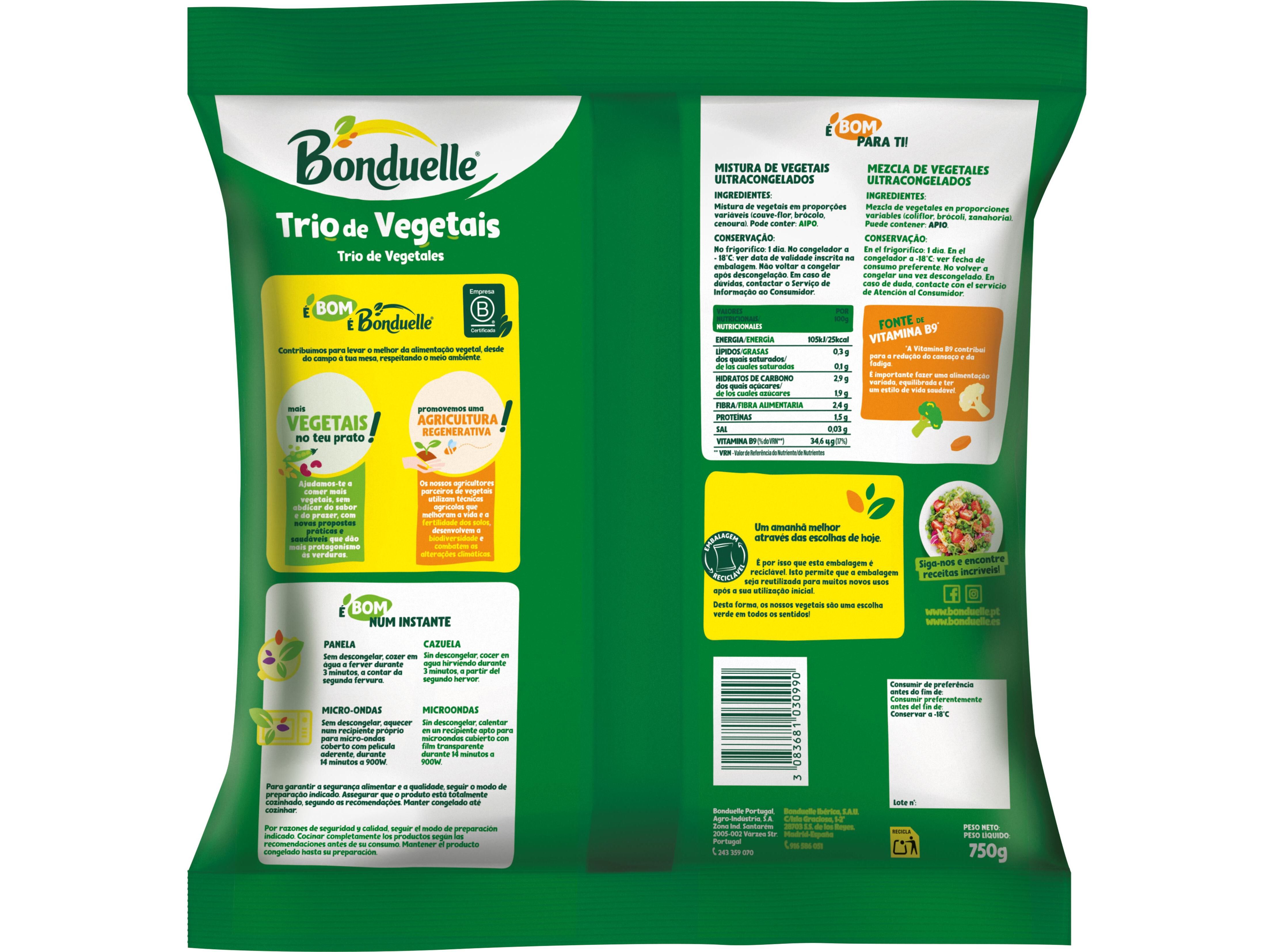LEGUMES BONDUELLE A VAPOR COUVE FLORCENOURA E BR&Oacute;COLOS 750G image number 1