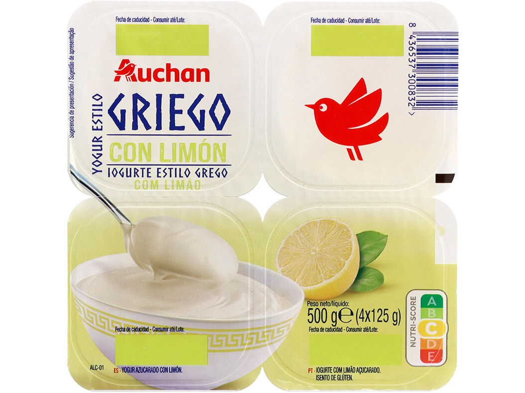 IOGURTE GREGO AUCHAN LIM&Atilde;O SEM GL&Uacute;TEN 4X125G image number 2
