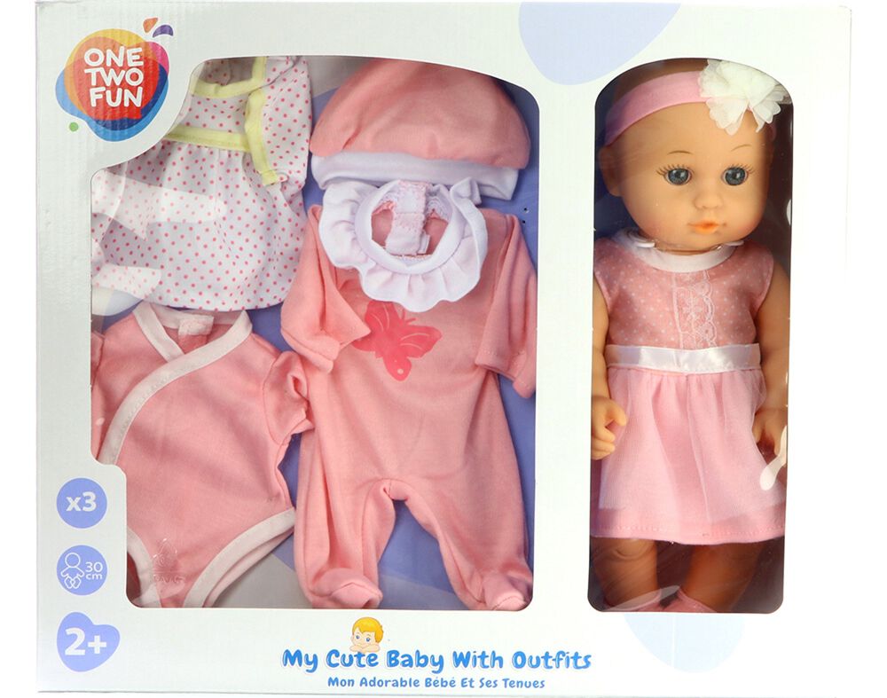BONECO BEB&Eacute; COM OUTFIT EXTRA ONE TWO FUN 30CM