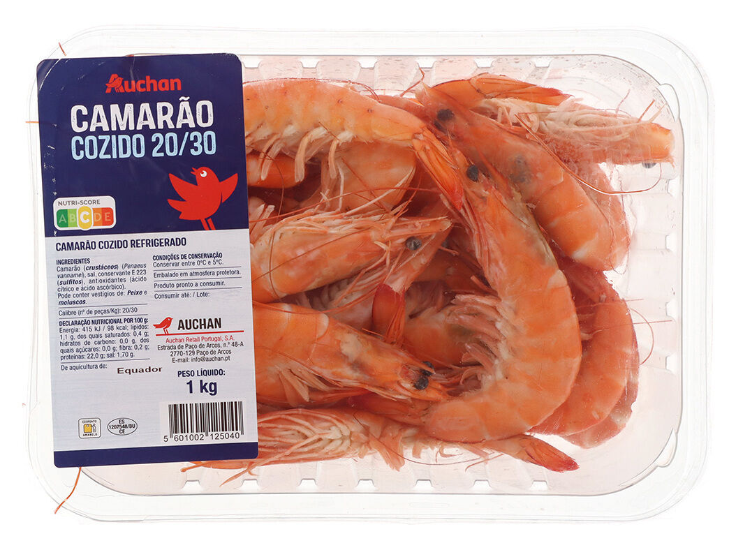 CAMAR&Atilde;O COZIDO VANNAMEI AUCHAN 20/30 1KG