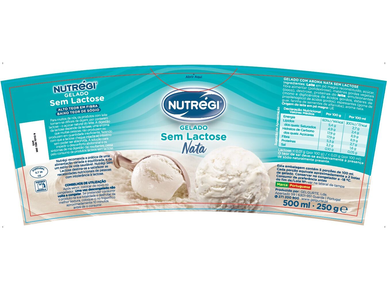 GELADO NUTR&Eacute;GI SEM LACTOSE NATA 500ML image number 1
