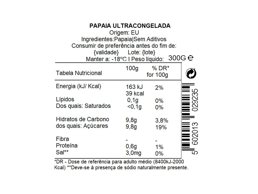 PAPAIA AGROAGUIAR ULTRACONGELADA 300G image number 1